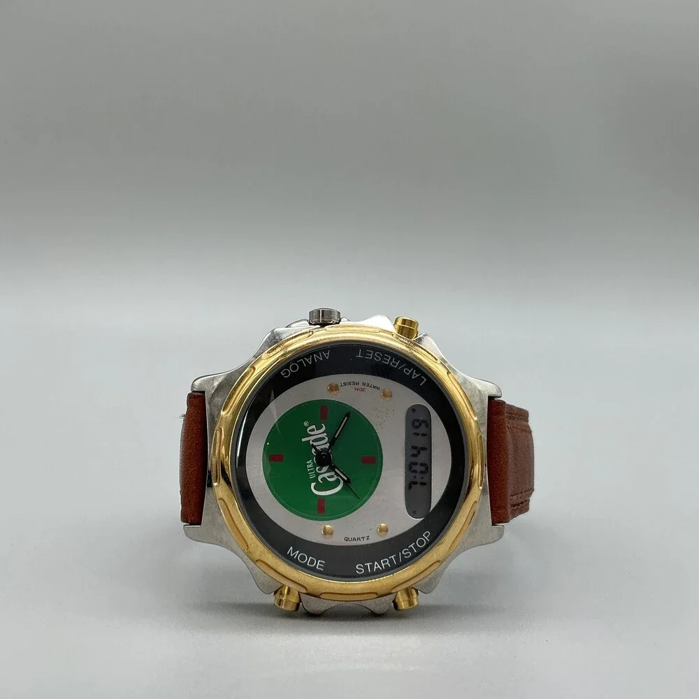 Cascade Ultra Analog Digital Mens Watch 39mm Green Logo Dial Leather New Battery